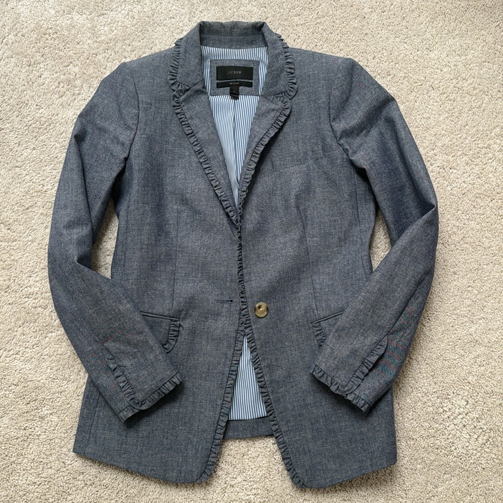 J.Crew Regent Chambray Ruffle Blazer - Picture 4 of 7